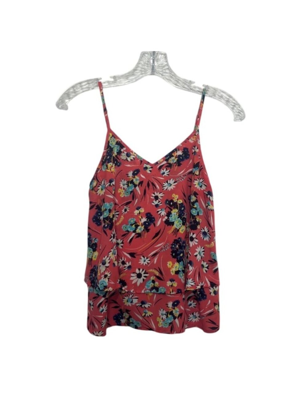 Nanette Lepore L’amour Sleeveless Cami Blouse Shirt XS Orange Tiered Floral